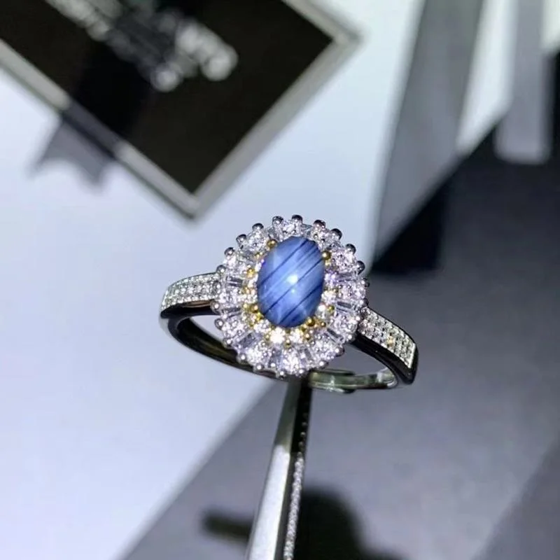 

Silver 925 Natural Blue Sapphire Star Gem Ring Natural Gemstone Ring Women's Office Gift Rings Jewelry