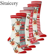 Sitaicery Рождественская елка с изображением снежного лося, подарок, хлопковые рождественские носки, хлопковые счастливые носки, зимние мужские носки с принтом, подарки на год