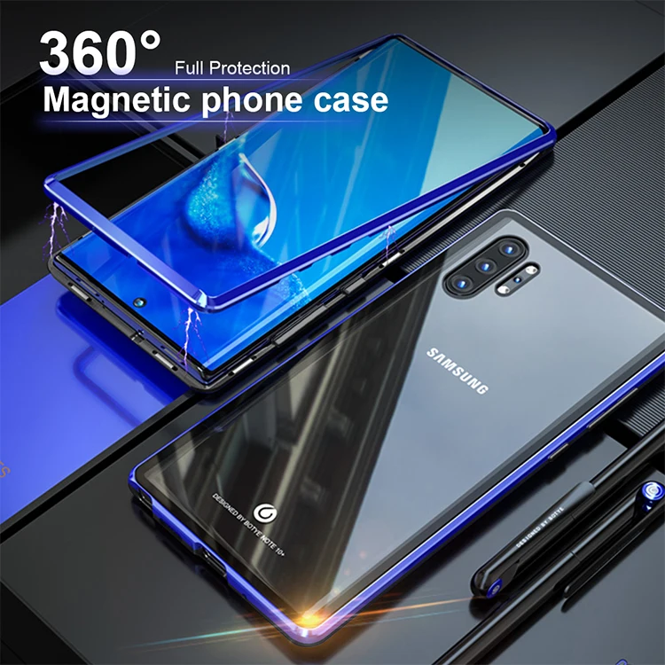 Металлический магнитный чехол для samsung Galaxy Note 10 Plus, чехол для телефона, армированный магнит с задней стеклянной защитой, чехол для Galaxy Note 10