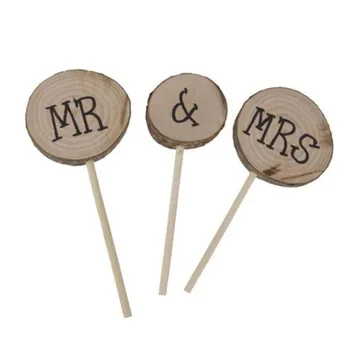 

ANGRLY 3 pcs Wooden wedding cake topper Mr and Mrs cake topper Unique Wedding Gift Wooden cake topper Wedding Party Decoration