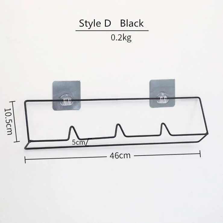 Style D Black Настенные плавающие полки, железные настенные полки с 2 крючок на липучке-Дырокол бесплатно, 4 стиля можно выбрать - Цвет: Style D Black