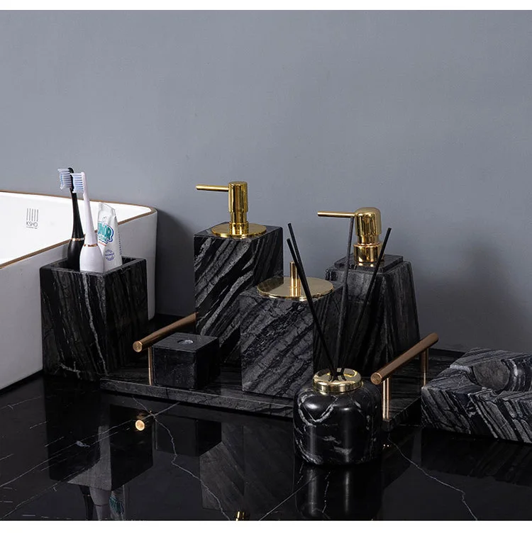 Ancient Wood Grain Marble Bathroom Soap Dispenser Toothbrush Holder Image 9
