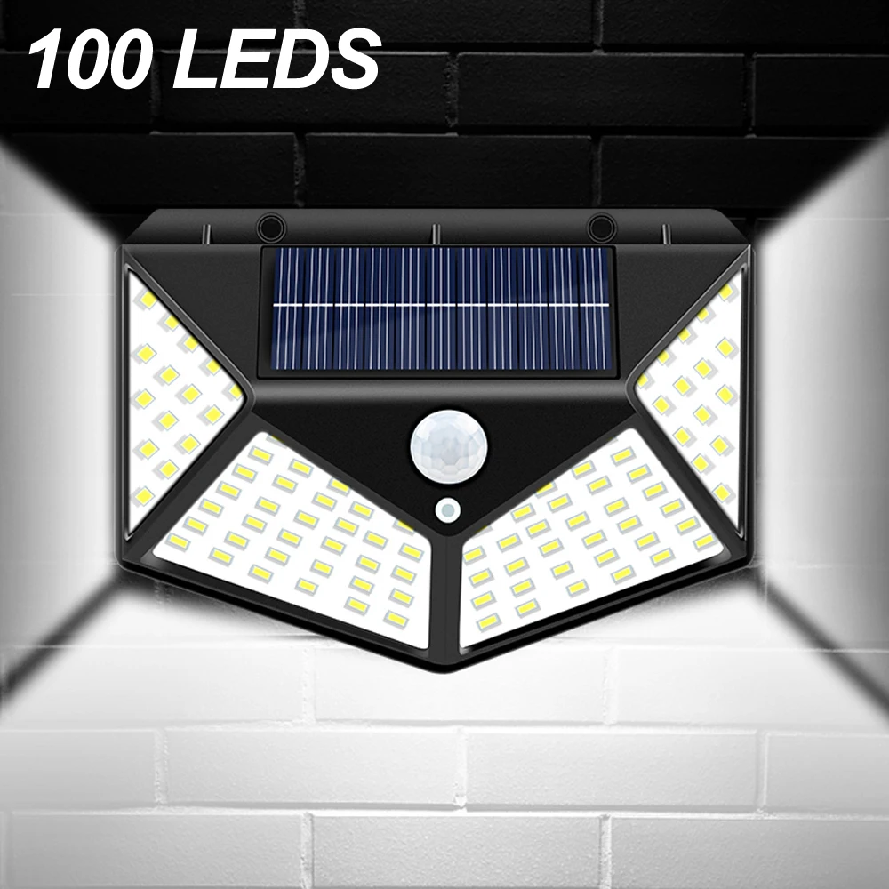 

LED Street Light Outdoor Solar Wall Lamp 100 LEDs Solar Porch Light with PIR Motion Sensor Garden Fence Path Way Security Lights