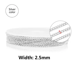 Elegant 18K Gold Stainless Steel Chains for DIY Jewelry Making - 10m Roll (Silver 2.5mm)