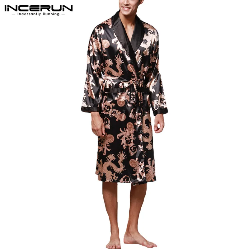 Kimono Robe Fashion Mens Bathrobe Silk 