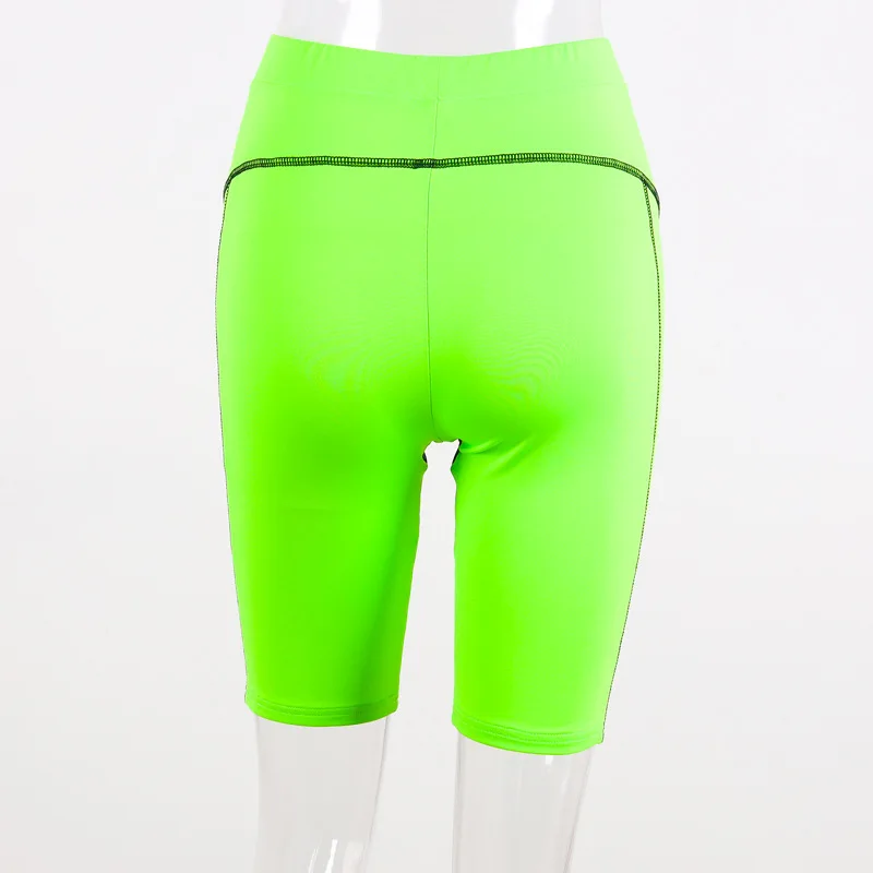 Неоновые зеленые горячие шорты женские шикарные фитнес тренажерный зал тренировки Bodycon лоскутные шорты 2019 осенние модные эластичные шорты