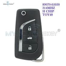 Remtekey 89070-05030 Flip Remote Key Voor Toyota Avensis Prius Rav Verso 3 Knop H Chip 314.4Mhz TOY48 auto Afstandsbediening Flip Auto Sleutel