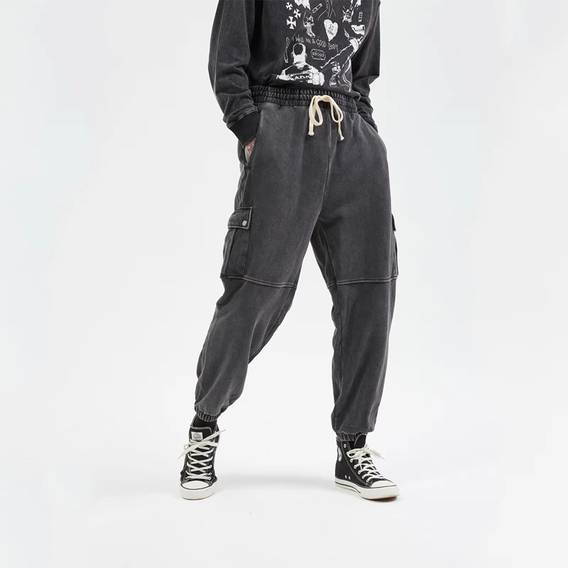 Street trend sports casual pants washed old retro big pocket guard pants loose male couple beam feet long pants