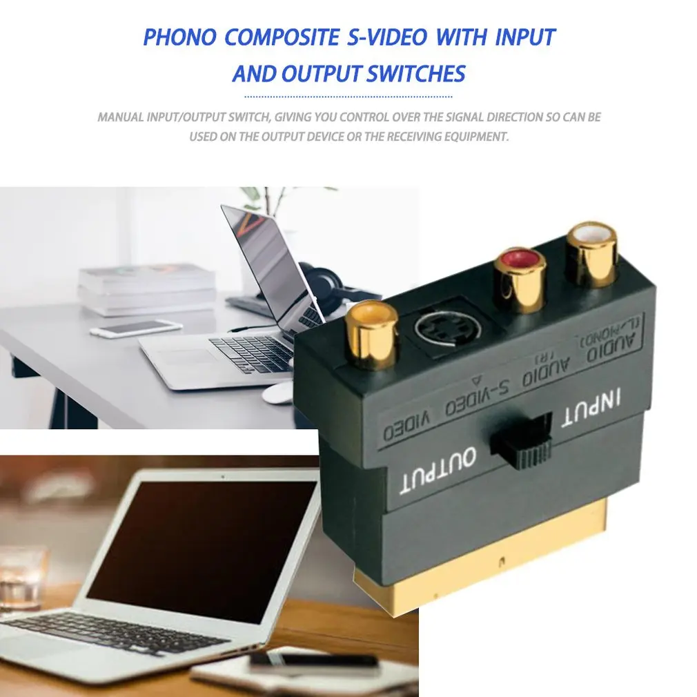 Адаптер SCART AV Block To 3 RCA Phono Composite S Video с переключателем In/Out Scart to SVHS Adapter для видео DVD