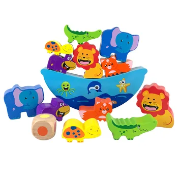 

Free shipping Kids wooden animal balance blocks Model Building Kits/2018 new wood fancy cognitive toys children Blocks gifts