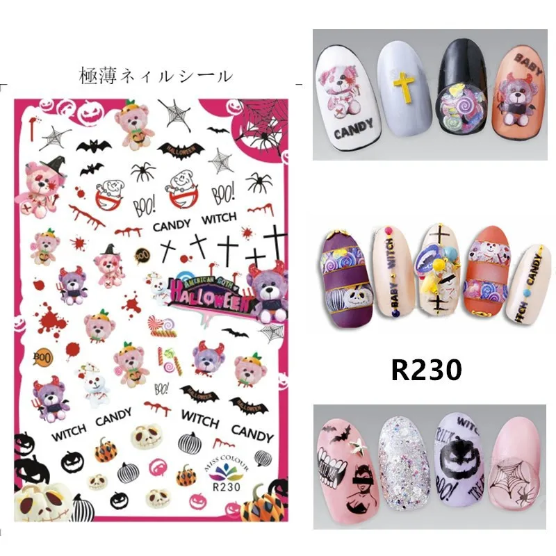 1pc Halloween water transfer nail art stickers decals nails decorations manicure tools pumpkin skull design 5