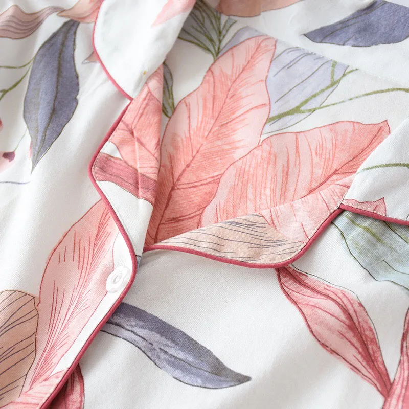 Koop Herfst Nieuwe Dames Pyjama Set Bloemen Gedrukt Volledige Katoen Verse Stijl Nachtkleding Set Vrouwen Turn Down Kraag Vrouwelijke Casual homewear