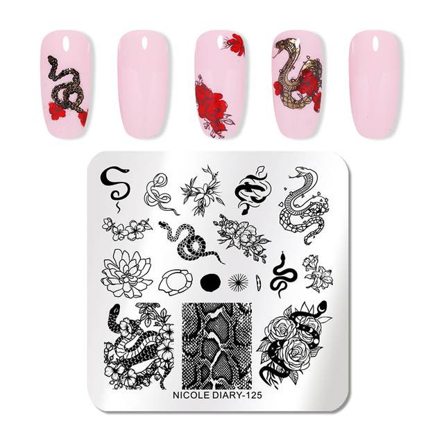 DIARY Flower Leaf Nail Stamping Plates Cute Abstract Face Lines Stamp Template Nail Art Image Printing Stencil Tools