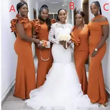 3 Styles  African Mermaid Long Bridesmaid Dresses Ruffles Straps Satin Plus Size Wedding Guest Gowns Maid Of Honor Dresses