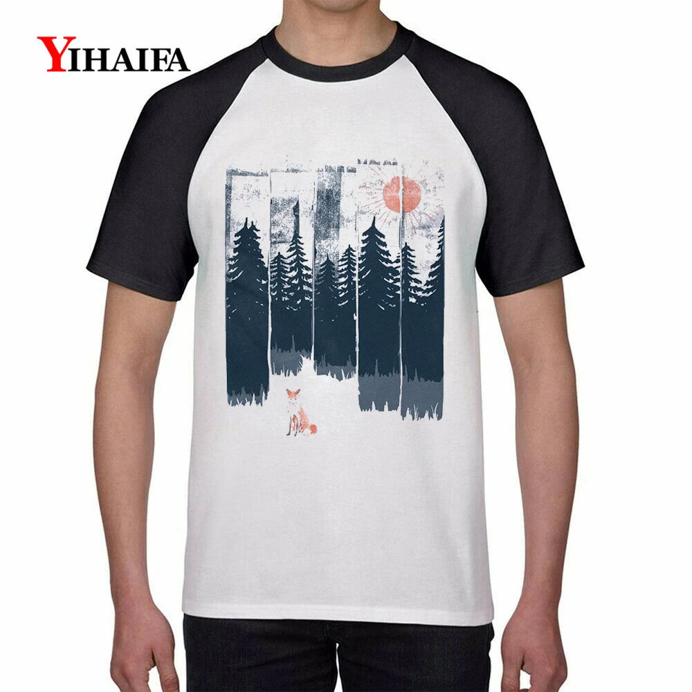 

bluza Print T Shirts Colorful Forest Tree Baseball Tee Men Man White Cotton T-Shirt Unisex Casual Tops Summer