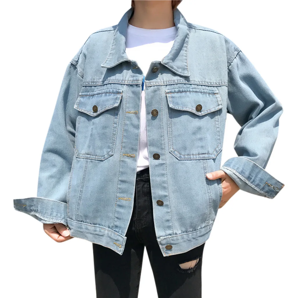 

Women Winter Denim Jacket For Women Loose Long Sleeve Jeans Coat Retro Cowboy Denim Loose Casual Pocket Jacket Coat