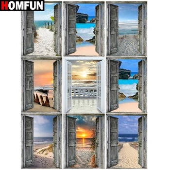 

HOMFUN Square Round Drill 5D Diamond Painting Environmental Crafts Full Diamond Embroidery "Sunset beach door" Home decor