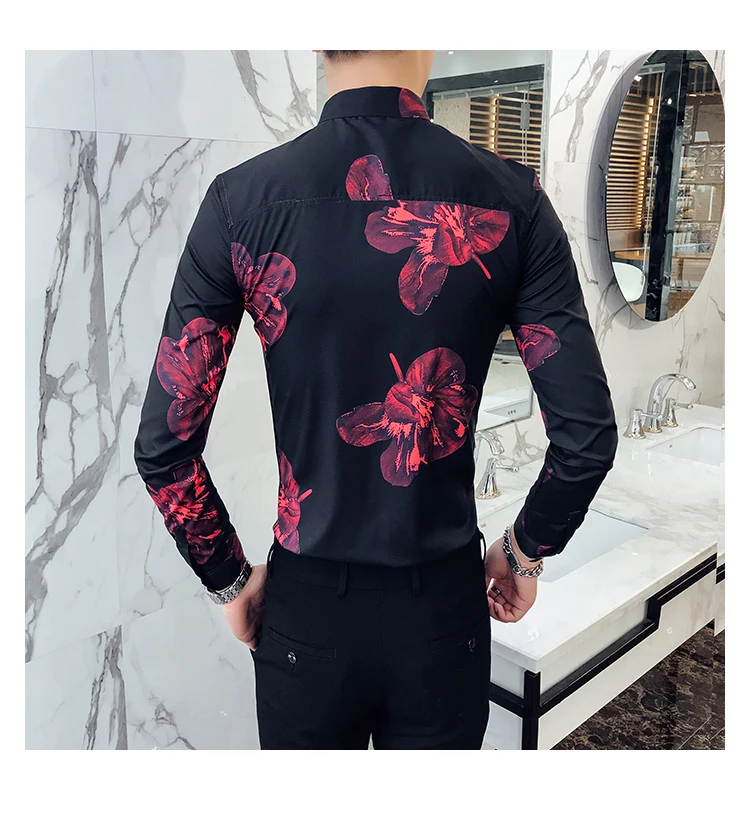Camisa, мужская рубашка с длинным рукавом и цветочным принтом, городская одежда для мужчин, Клубные, вечерние, свадебные рубашки для мужчин
