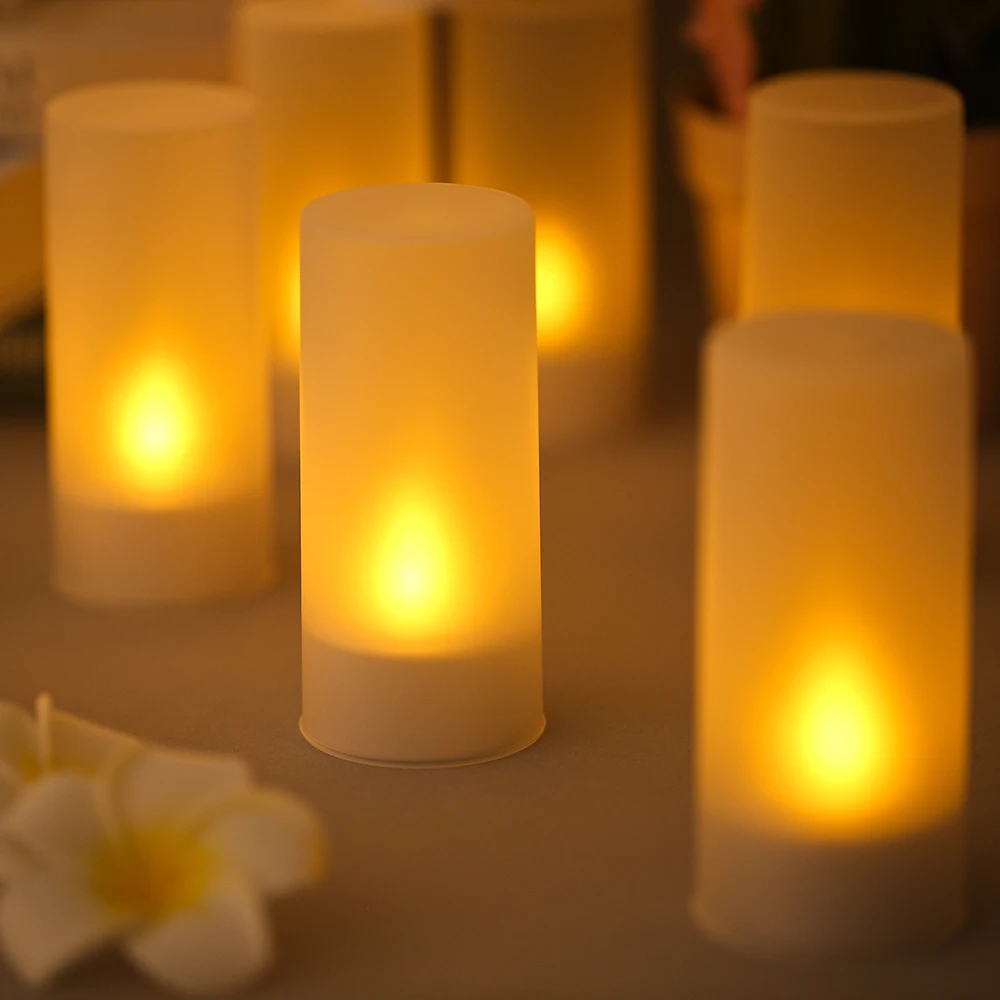 12pcs/set LED Flameless Candles Home Decor Tealight Candles Figurines Lights with Frosted Cups Home Decoration 100-240V