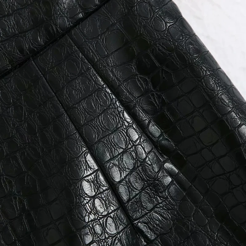Fashion Women Snake pattern PU Leather Pencil Pants 2020 New Casual Lady Loose Black Trousers P1858