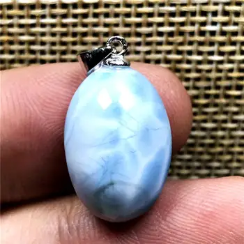 

100% Natural Blue Larimar Necklace Pendant For Woman Man 925 Silver 16x12x7mm Crystal Water Pattern Dominica Beads Jewelry AAAAA