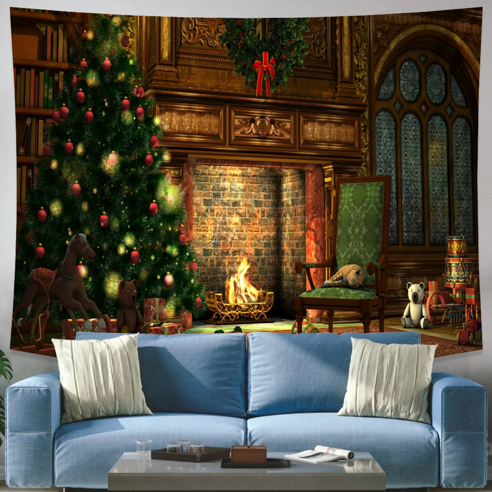Home Christmas Decoration Background Cloth Fireplace Hanging Cloth Decoration Murale Chambre Wall Decor Tapestry Wall Hanging