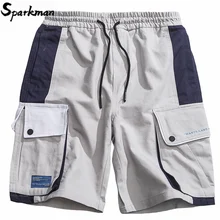 Хип-хоп карго шорты с карманами для мужчин Harajuku трико для мужчин короткие уличная Цвет Блок Лоскутная Летняя короткая хлопковая толстовка