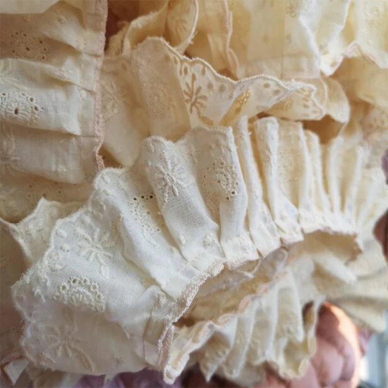 Lace Fabric 5CM Wide Luxury Embroidery Yellow Flower Lace Ribbon Applique DIY Sewing Collar Ruffle Guipure Wedding Cloth Decor