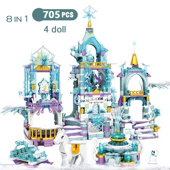 

705pcs 8 IN 1 The Princess Magical Ice Castle Snow World Series Compatible Friends Building Blocks Bricks Toys for Girls