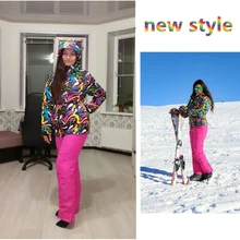 -30 conjuntos de esquis femininos snowboard wear impermeável à prova de vento ternos de inverno jaquetas de esqui + pingente cinta calças de neve para meninas