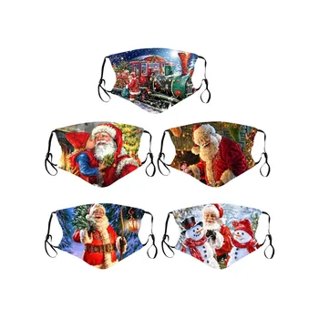 

5pc Christmas M-ask For Adult Comfortable Cotton Face-m-ask Washable Christmas Pattern Design Decoration For 2020 New Year