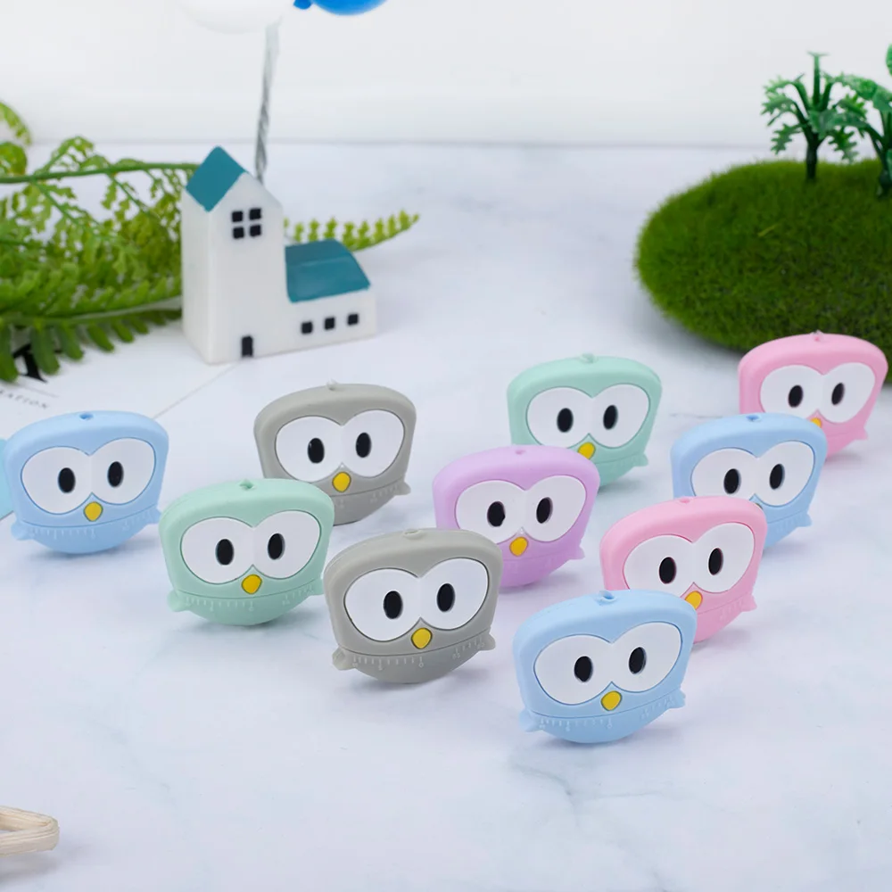Sunrony10Pcs Owl Silicone Bead Baby Teeth Care Teething Ring Nipple Pendant Accessories DIY Gift Food Grade BPA Free baby teething items crossword