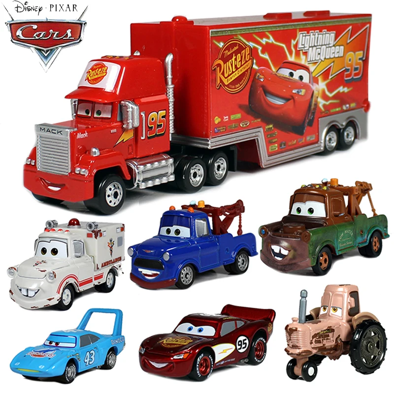 Coches de juguete de Pixar Cars para niños, Colección Mater, piel oscura, color azul y blanco, Rayo McQueen, 1:55