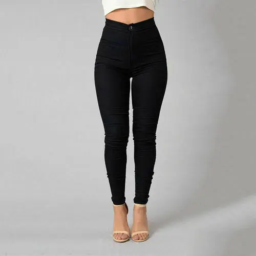 Hirigin 5 Colors Style Women Denim Skinny Leggings Pants High Waist Stretch Jeans Pencil Trousers Plus Size S-3XL - Цвет: Черный