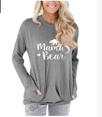 Хит, свободные топы, футболка, женская футболка с надписью Mama Bear, круглый вырез, повседневный Топ, Женская цветная футболка с длинным рукавом - Цвет: style 12