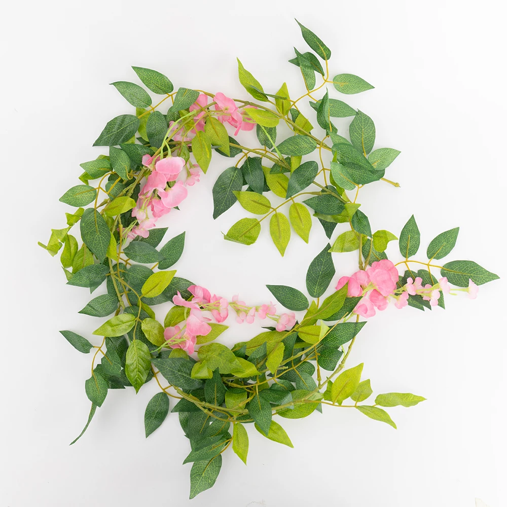 Pink 7 футов 2 м шелковые искусственные цветы Свадебная гирлянда цветы струны глицинии искусственные растения листья лоза домашний открытый подвесной Настенный декор - Цвет: Pink