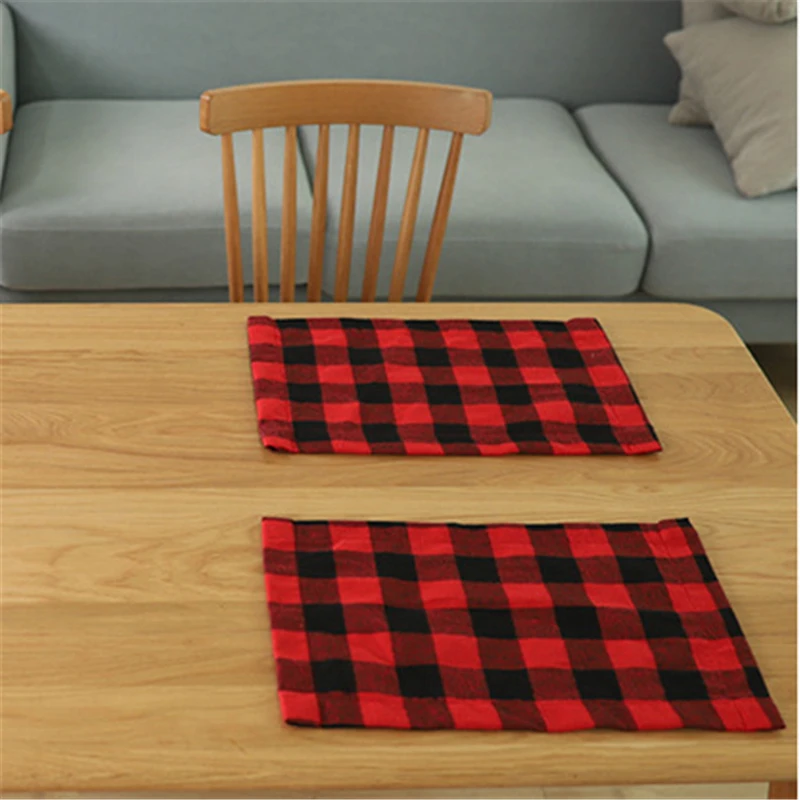 6 Pack Christmas Holiday Placemats Buffalo Plaid Red Black Reversible