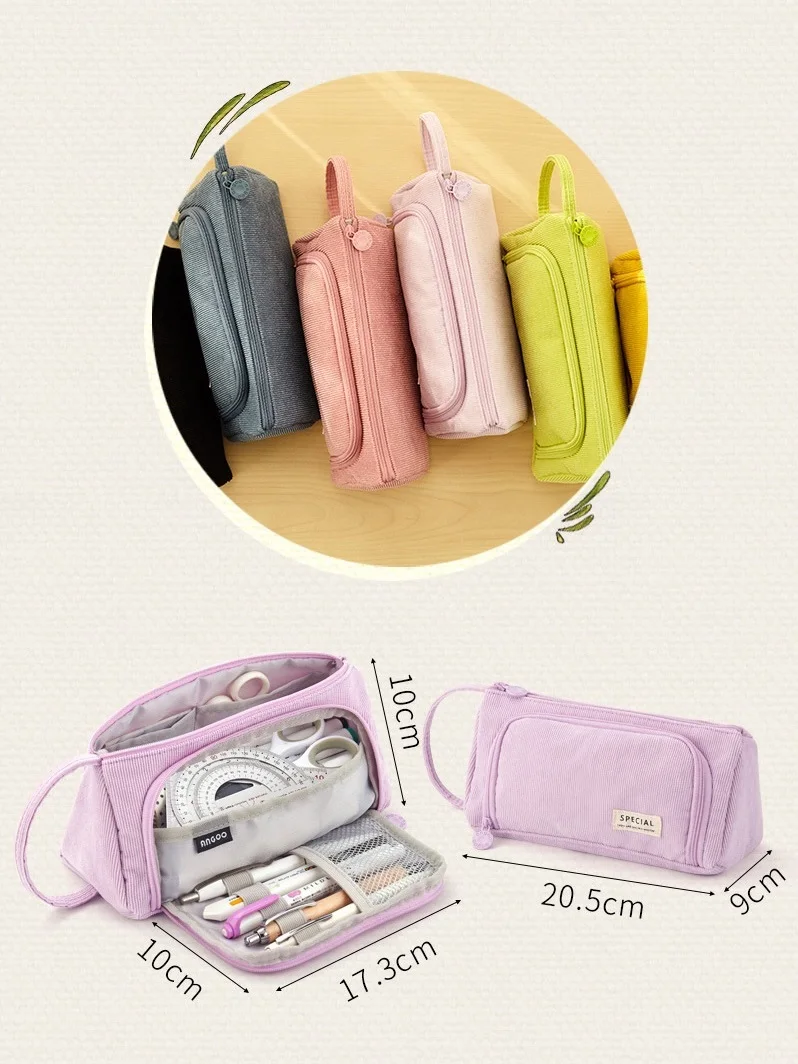 Angoo Double Sided Pen Bag Pencil Case Special Macaron Color Dual Canvas  Pocket Storage Bag Pouch Stationery School Travel A6899