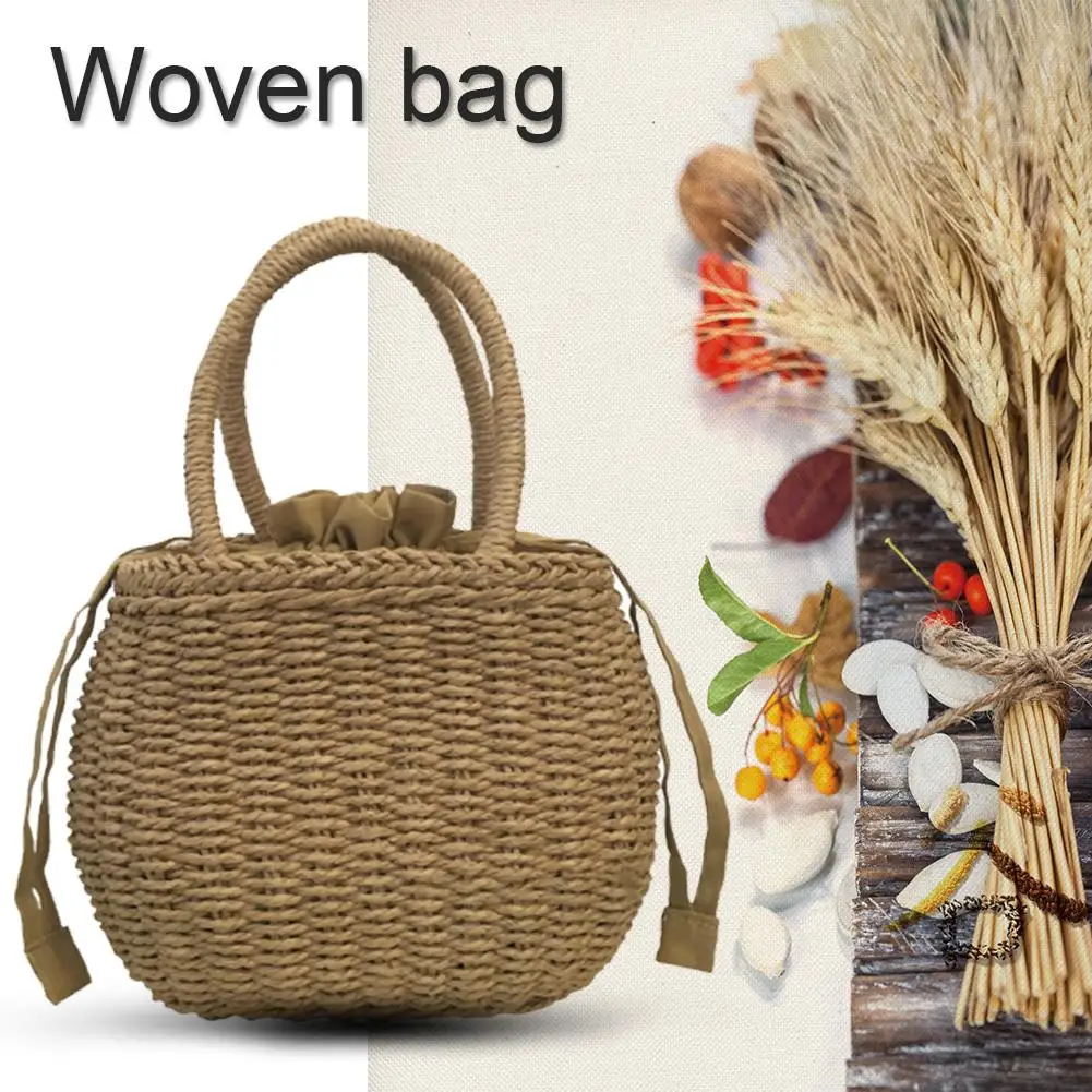 

Nordic Minimalist Storage Basket Retro Hand Woven Beach Bag Household Travel Handbag Shopping Braided Hand Bag For Women Girl