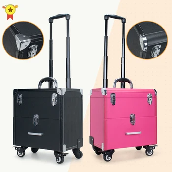 

NEW Trolley luggage large Multi-layer Beauty make up bag box Suitcase capacity manicure Cosmetic case multifunct Rolling Luggage