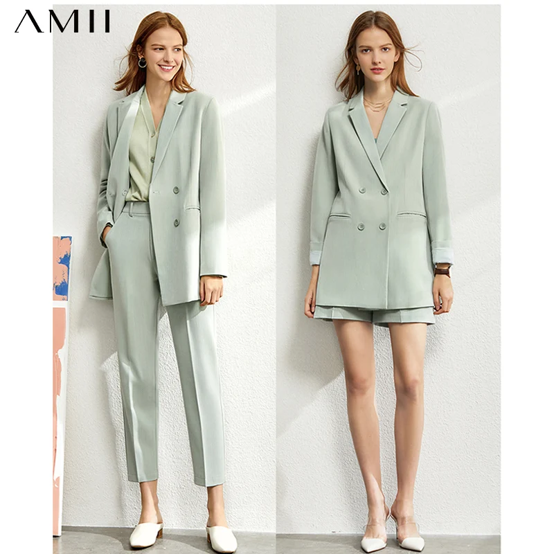 Blazer Women Pants Shorts Spring-Suit Tanks Vneck Offical Amii Female Lace Minimalism