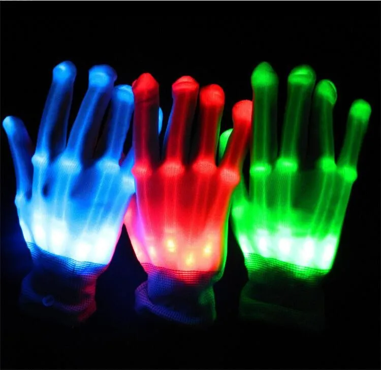 Светодиодный свет светящиеся перчатки палец освещение электро Rave вечерние танцы скелет Хэллоуин Новый