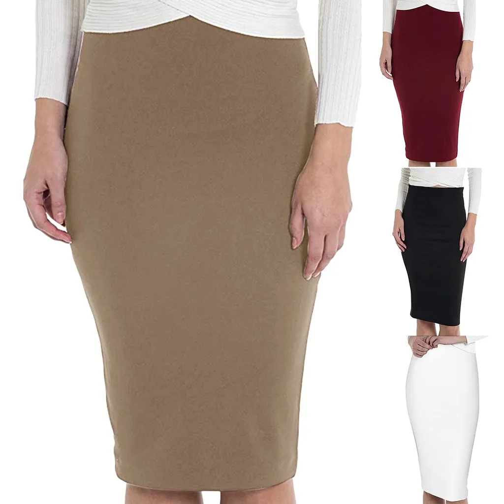 Большие размеры, S-3XL, сексуальная миди юбка-карандаш из хлопка, Женская мода, эластичная высокая талия, Офисная Леди, эластичная облегающая Однотонная юбка