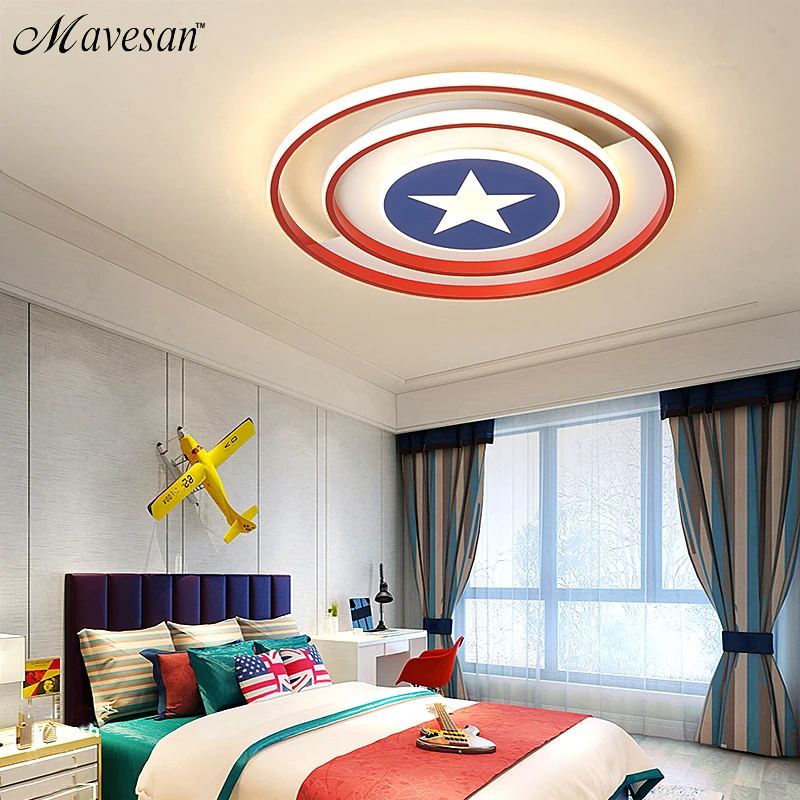 Mando A Distancia Regulable Capitán América Lámpara De Habitación Infantil Luz De Techo Lámpara De Dormitorio Moderna Y Simple Para Niños Lámpara De Habitación Americana De Dibujos Animados,40cm 