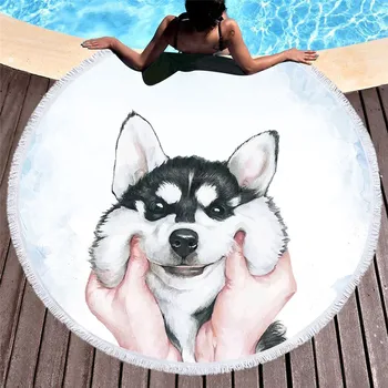 

Pinch Husky Beach Towels Microfiber Bath Tower for Adult Household Round Blanket Outdoor Fashion Decoration Carpet