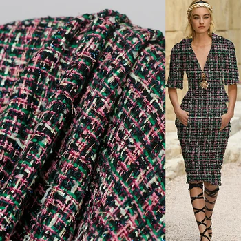 

The Cloth France Pink Green Tweed Fabrics Autumn Jacket Dress Suits Garment Materials The Sewing Cloth Meter Freeshipping