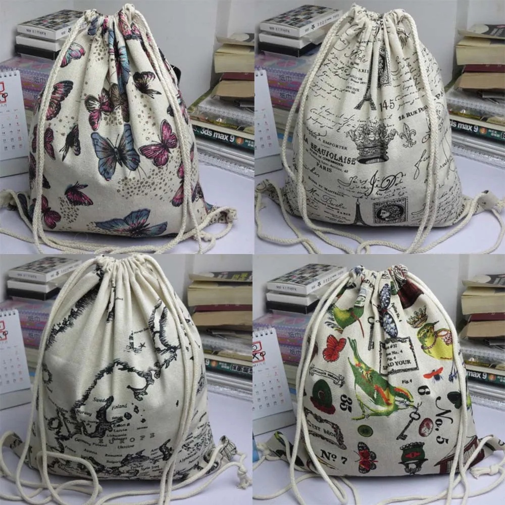 Сумка на шнурке милые унисекс рюкзаки ретро печать ранец школьная сумка рюкзак для женщин Милые 3D печатные мешки с Кулиской