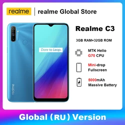 Realme C3 глобальная версия 3 Гб RAM 32 ГБ ROM Pro мобильный телефон MTK Helio G70 CPU 12MP камера 6,5 дюйммини-капля полноэкранный 5000 мАч