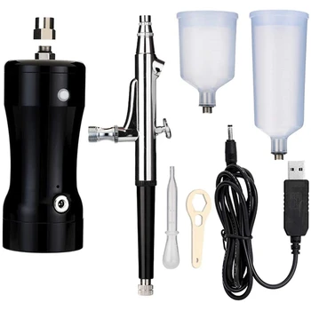 

Airbrush Kit, Mini Double Action Rechargeable Airbrush 20CC 40CC Cup Air Compressor, for Crafts, Paint Decoration