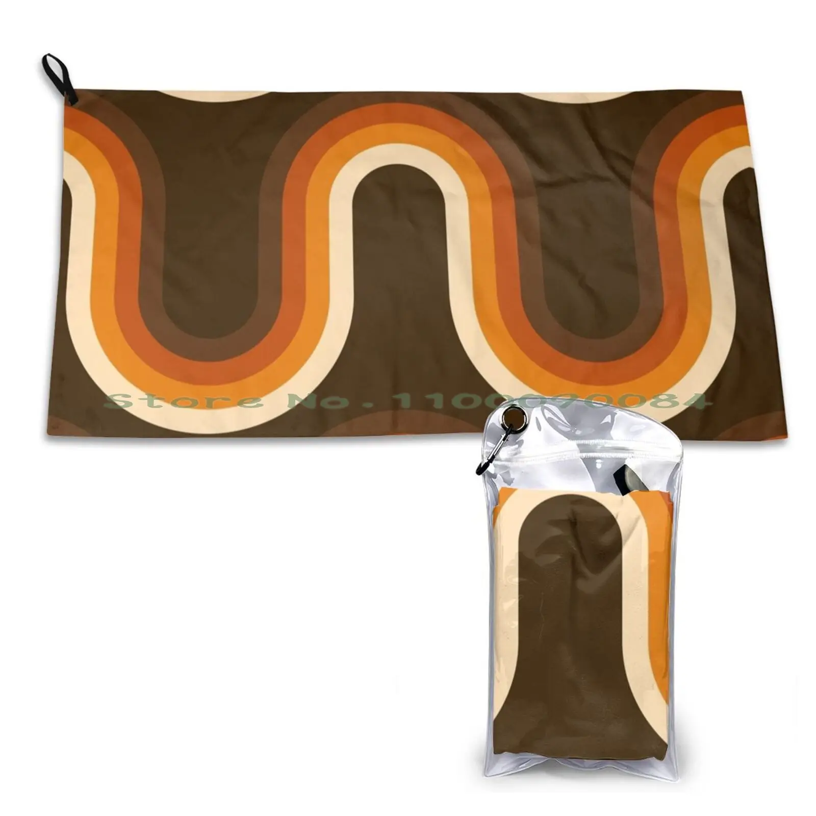 

70s Pattern Orange And Brown Waves Quick Dry Towel Gym Sports Bath Portable Patterns Textures Textile Style Classic Culture
